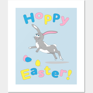 Hoppy Easter! Happy Easter Bunny with Decorated Eggs Posters and Art